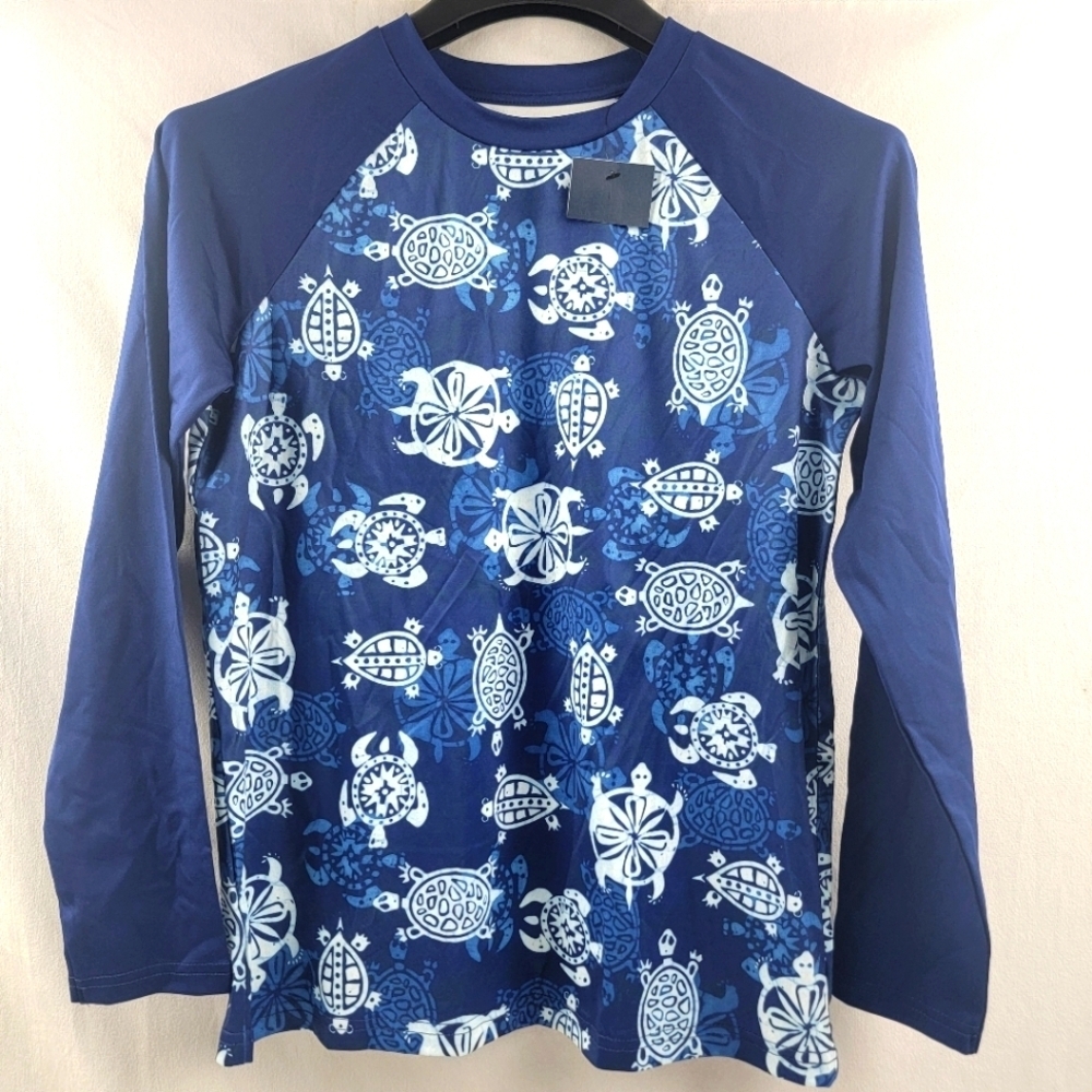 NWT Crown & Ivy Kids turtle print swim rashgaurd long sleeves Size Large